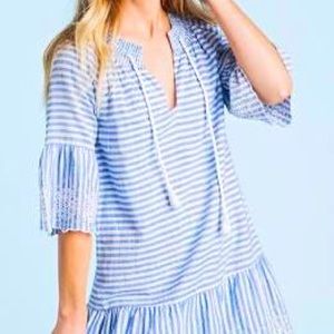 Vineyard Vines Blue/White Striped Eyelet Dress 14